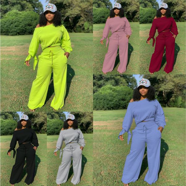

women tracksuit two pieces set solid colour one word collar bat sleeve ladies new casual loose sportwear outfits large size 2020, White