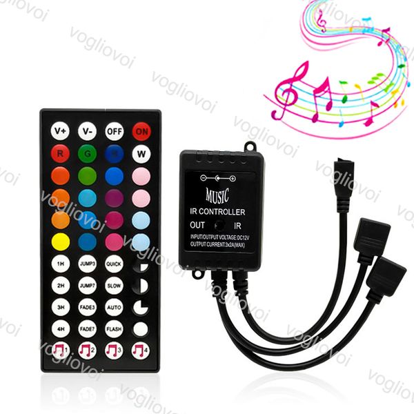 

rgb controllers music voice sensor ir44keys dc12v double output 4pin lighting accessories for rgb 3528 5050 strip modules washing lamp dhl