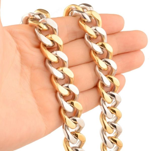 

new stainless steel silver color gold handmade cuban curb link chain mens womens daily jewelry necklace bracelet 13mm 7-40