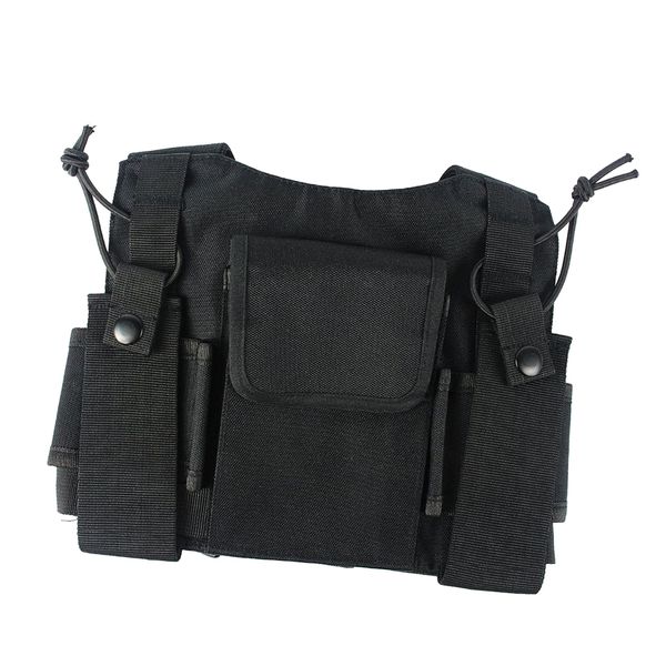 

radio chest harness chest front pack pouch holster vest rig for two way radio walkie talkie(rescue essentials) (black