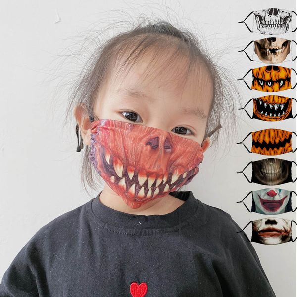 

kid washable halloween party masks with filter fashion children 3d print horror clown skull cotton face mask anti dust reusable mouth cover