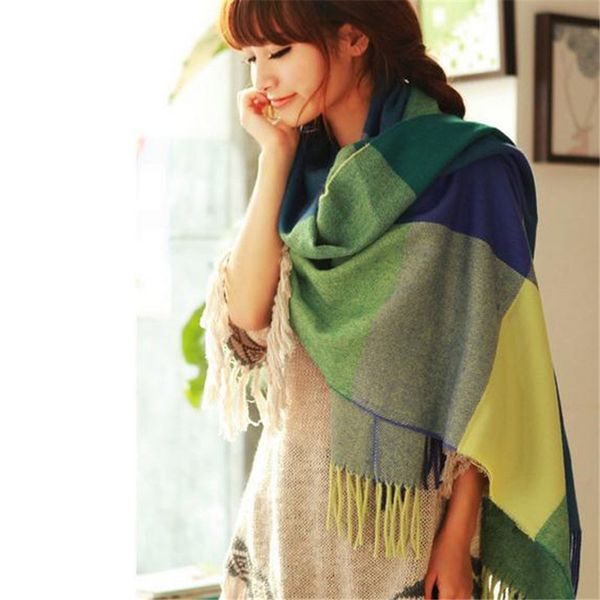

2020 plaid cashmere women scarf winter warm shawl and wraps bandana soft long tassel female foulard bufandas, Blue;gray