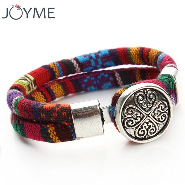 

bohemian snap button bracelet multicolor cotton cords tibetan silver color ethnic charm flower boho bracelet pulseras mujer, Golden;silver