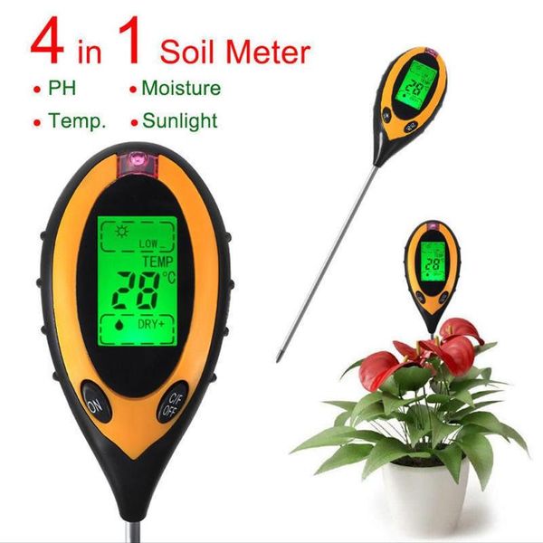 

professional 4 in 1 lcd temperature sunlight moisture ph garden soil tester analysis acidity alkali 40%off