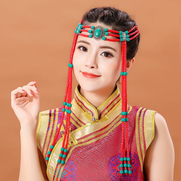 Festival traje acessórios mulheres elegantes jóias cocar bela mongolia longa borla acessórios de cabelo da princesa cosplay headwear