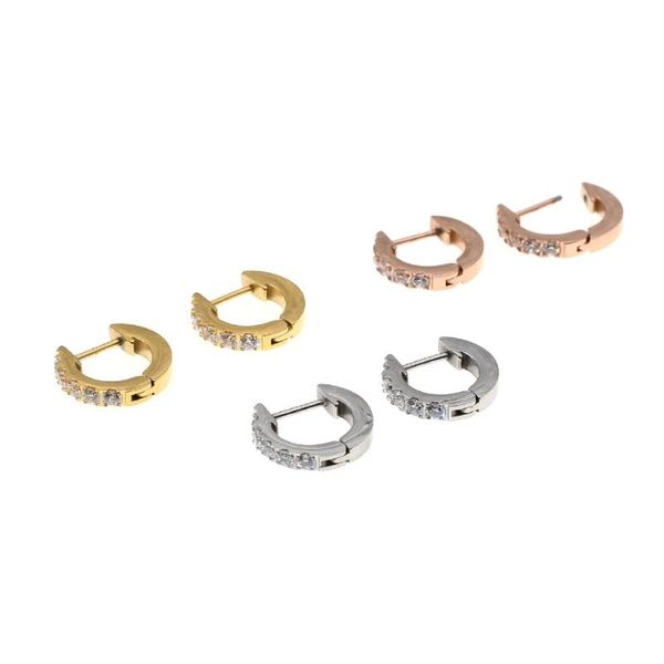 

316 l stainless steel hollow hoop earrings with zircons vacuum plating no easy fade allergy free, Golden;silver