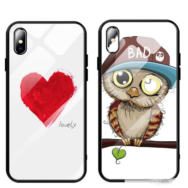 

luxury painted cartoon tempered glass case with soft tup edge for iphone xs max xr 7 8 plus 6 6s plus