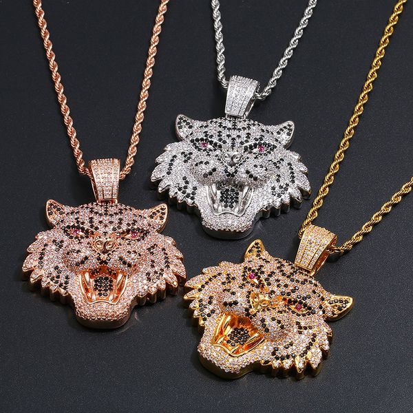 

pendant necklaces shiny iced out bling necklace hip hop jewelry domineering leopard gold rose color cubic zircon, Silver