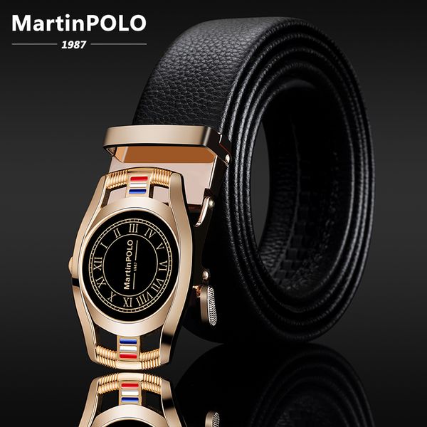 

martinpolo genuine leather belt men alloy automatic buckle male belts black cowhide strap men's belt mp2202p, Black;brown
