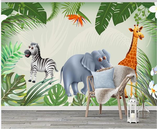 

3d wallpaper custom p mural tropical plant leaf animal elephant giraffe background home decor living room wallpaper for walls 3 d