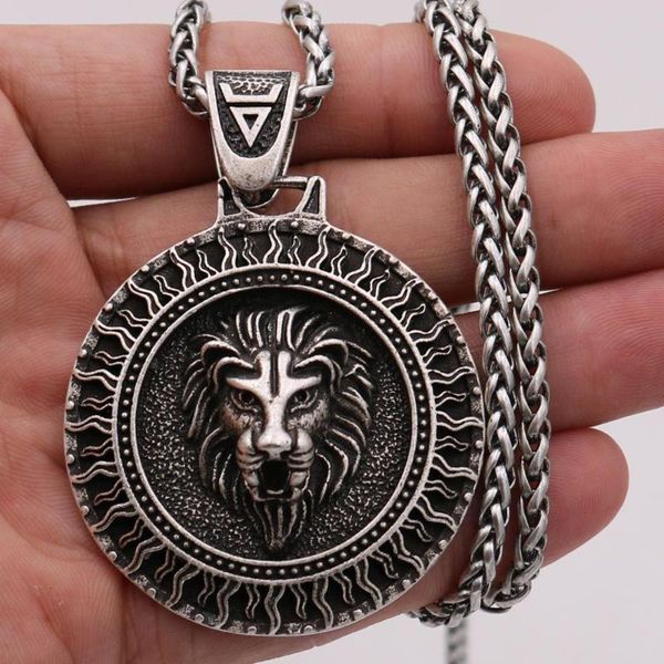 

lion pendant slavic god sun veles symbol amulet viking jewelry necklace, Silver