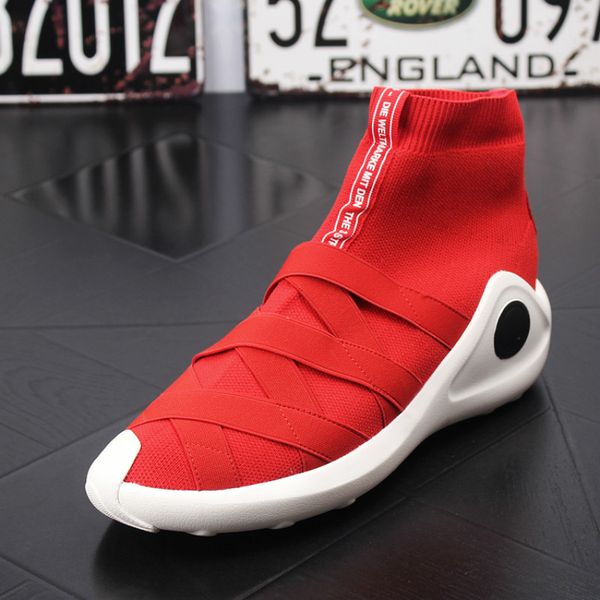 

ankle men boots men's high elastic socks shoes breathable fashion male casual board shoes chaussures homme loafers men sneakers, Black