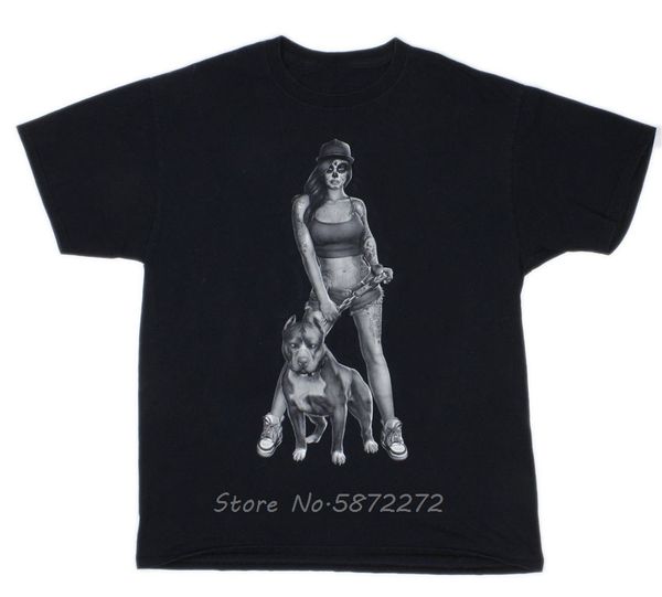 

mens graphic t-shirt pit bull dog sugar skull face girl black tshirt men cotton o-neck sweatshirt tee shirt