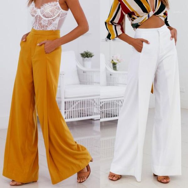 

повседневный vestidoes pantalones женщина широкой ноги брюки удобная белая желтая высокие талии длинные брюки сыпучая, Black;white