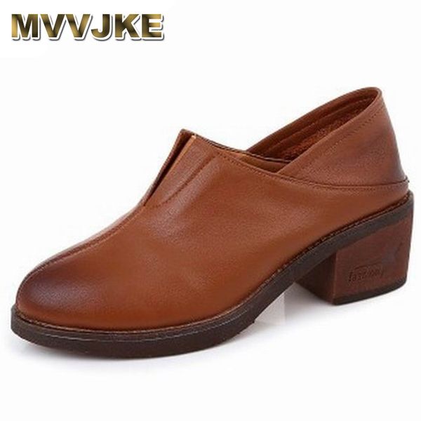

dress shoes mvvjke lady real leather thick heel women's pumps for women fashion pointed toe high slip-on shoe two way wear e172, Black
