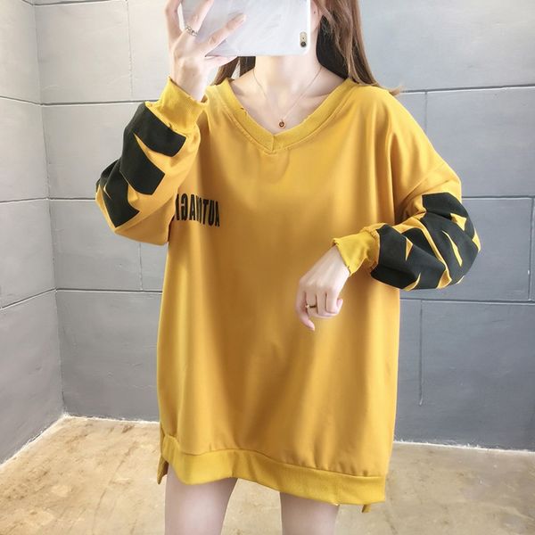 

300kg large size coat sweatersweater sweater for women 2020 autumn new v-neck 200kg loose long sleeve coat ea7jb, Black