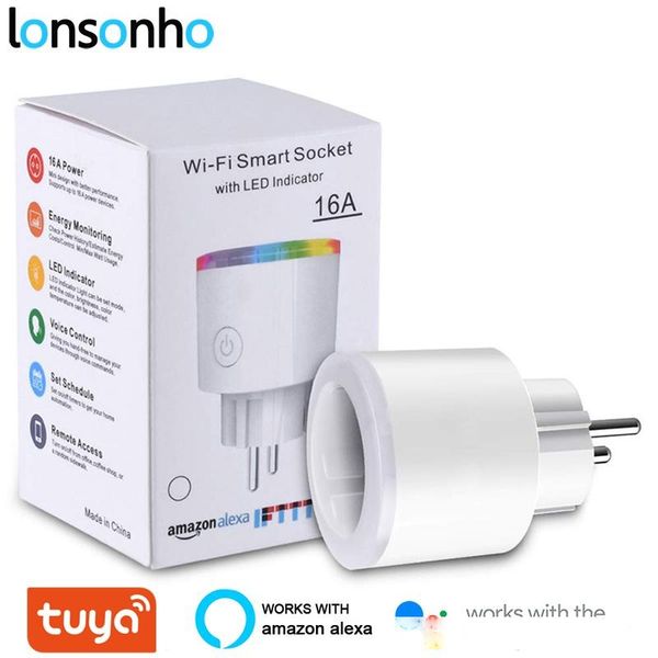 

electronics remote control lonsonho tuya plug wifi smart socket eu 16a power monitoring energy saver smart home autoamtion work