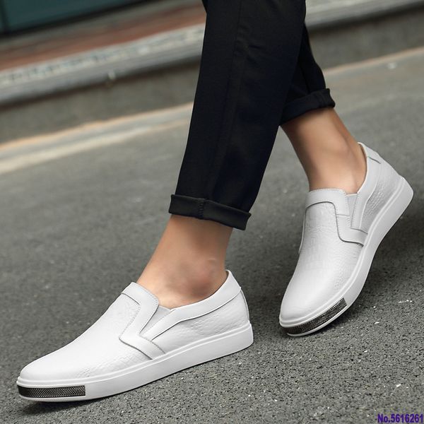 

fashion casual leather loafers shoes for men leisure flat slip on shoes solid driving, Black