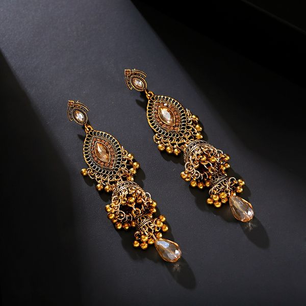 

stud retro women's big gold bohemian jhumka earrings jewelry water drop shape bells beads orecchini, Golden;silver
