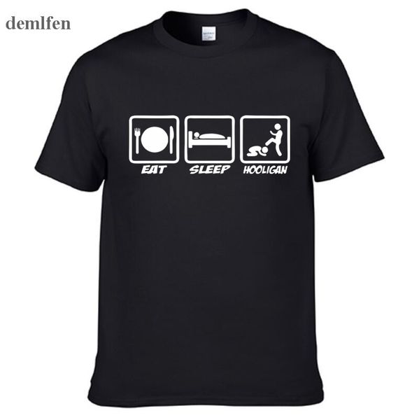 

hooligan eat sleep хулиган новая мода человек футболка хлопок mens o шеи мужская с коротким рукавом смешные tshirt мужской топы тис