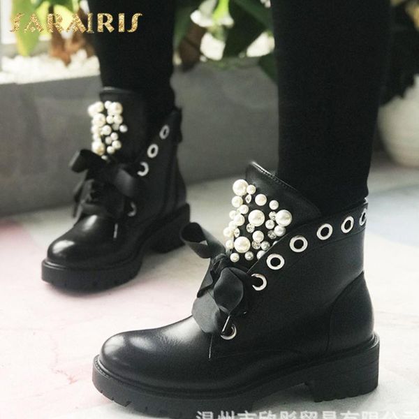 

sarairis 2020 fashion boots women shoes platform pearl zip up spring autumn comfortable boots ladies, Black