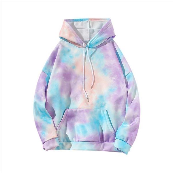 

women hoodies sweatshirt ladies colorful tie dye printed long sleeve hooded women's korean loose cotton pullover plus#y20, Black