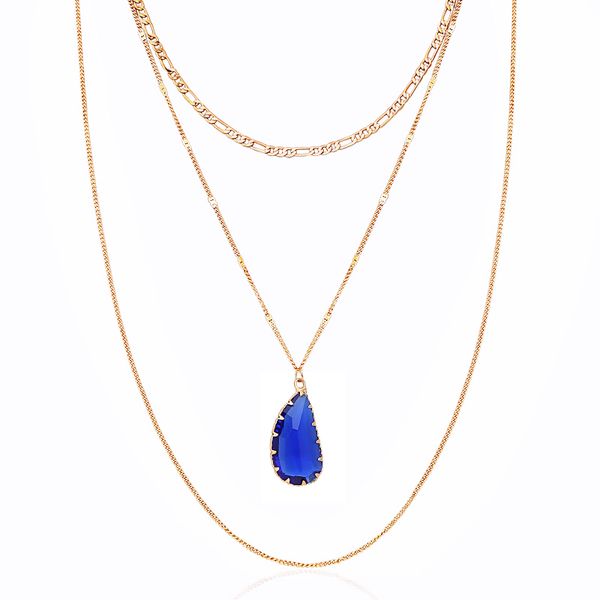 

4 layers teardrop crystal stone pendant chain necklace multi-layer charm collar choker for women jewelry gift, Silver