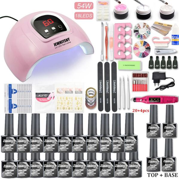 

nail art kits set with 54w uv led lamp 20/10 pcs gel polish kit varnish soak off manicure milling cutters tool