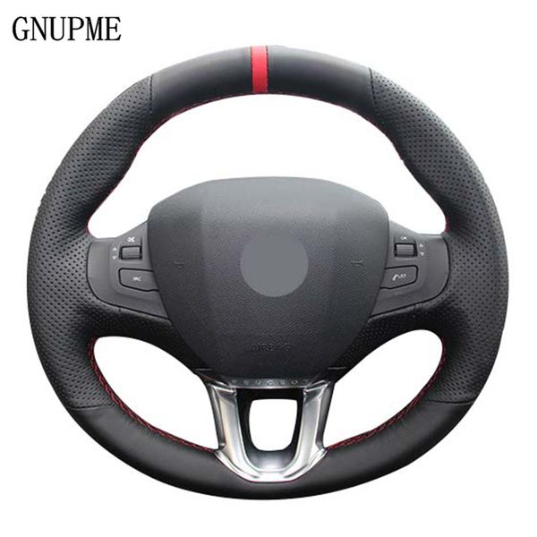 

black artificial leather car steering wheel cover red marker for peugeot 208 peugeot 2008 steering-wheel auto accessorie