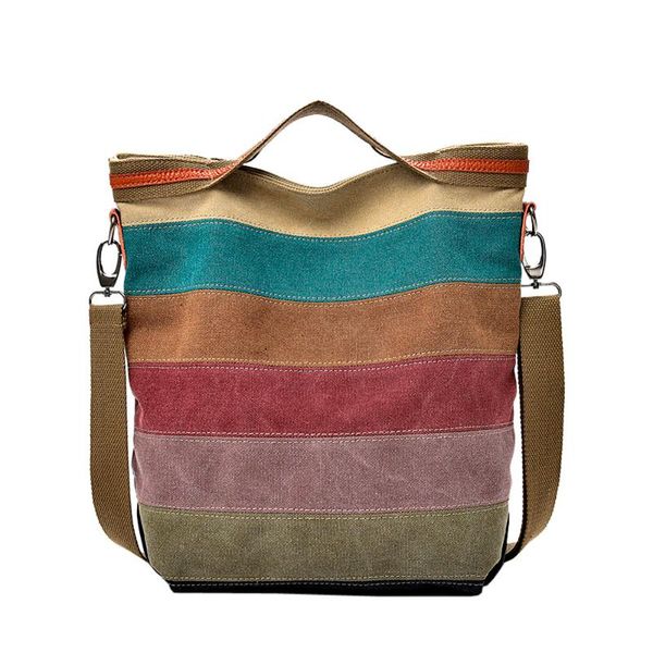 

2020 new fashion casual women canvas zipper splice stripe crossbody bag shoulder clutches bag handbag large women's totes #t
