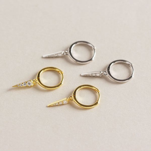 

daiwujan korean ins simple crystal triangle pendant hoop earrings 925 sterling silver mini earrings for women men fine jewelry, Golden;silver