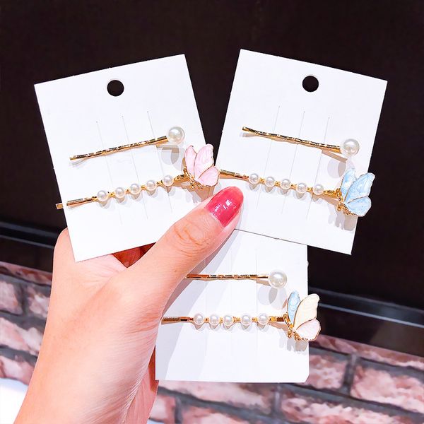 

shuangr 2pcs/set women girls cute beautiful butterfly pearls barrettes hair ornament clips hairpins fashion hair accessories, Golden;silver