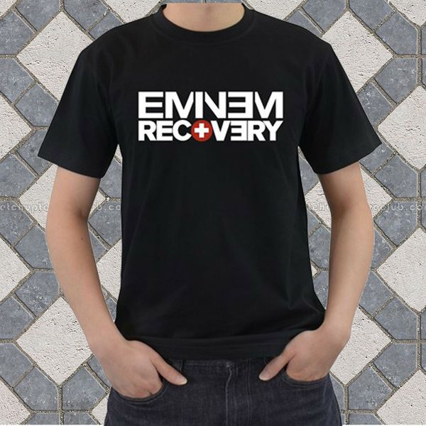 

new hip hop rapper eminem recovery printed logo black mens t-shirt size s-3xl five colors