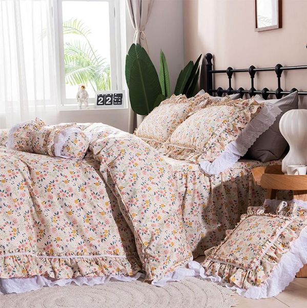 

cute flower bedding set teen girl,twin full  king cotton lovely single double home textile bed skirt pillowcase quilt cover