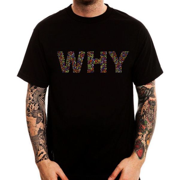 

men/men harajuku hip hop brand why funny question sign logo black printed cotton men t-shirtmens tee shirts