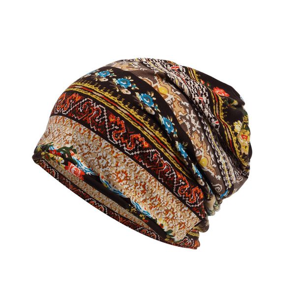 

women bohemian multifunctional scarf hat retro floral print hip hop cycling sport slouchy beanie chemo cap, Blue;gray