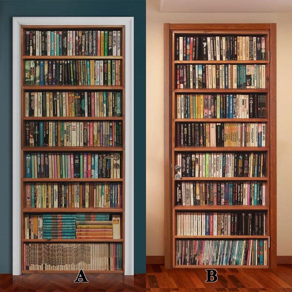 

self-adhensive pvc door sticker vintage wood bookshelf bar counter wall decals mural 3d decor environment friendly 77 x 200cm
