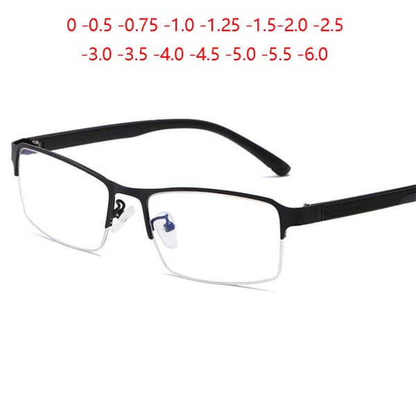 

classic half frame optical glasses prescription spectacle metal square myopia glasses finished 0 -0.5 -0.75 -1.0 to -6.0, White;black