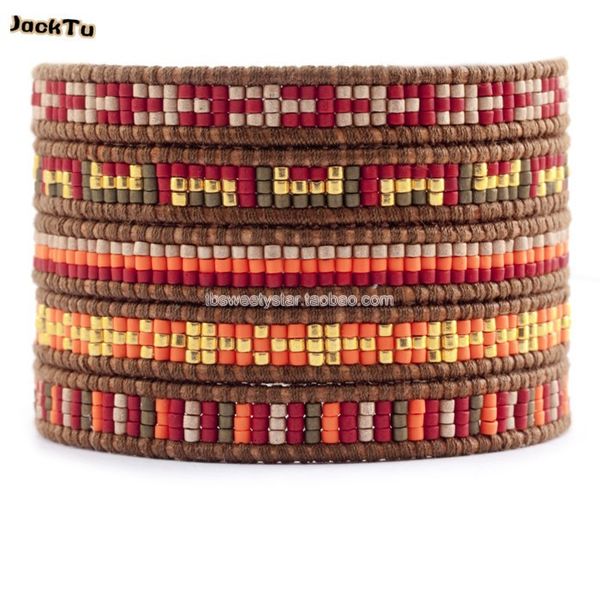 

new style red series mixed seed beads leather wrap bracelet, Golden;silver