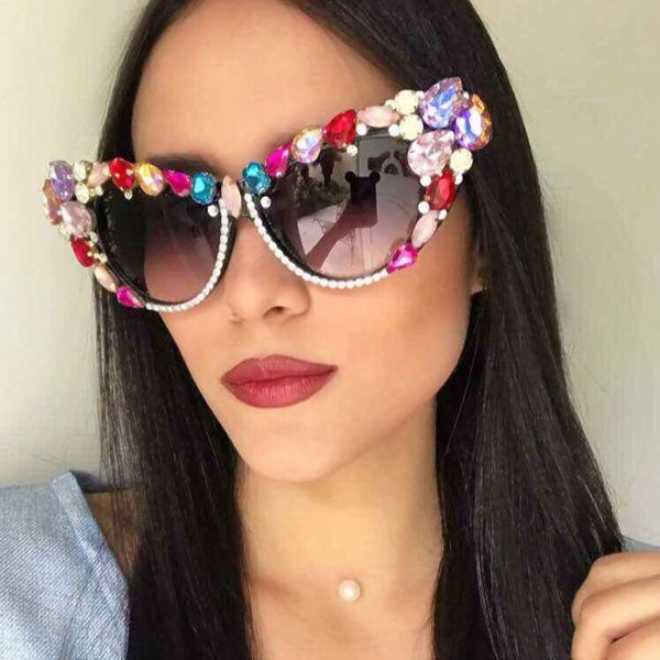 

2020 oversize cat eye sunglasses women brand designer luxury crystal sun glasses for ladies feminino, White;black
