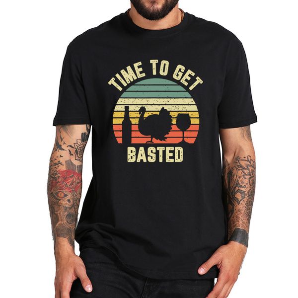 

time to get basted t shirt - funny beer thanksgiving turkey retro tshirt size 100% cotton cool summer soft