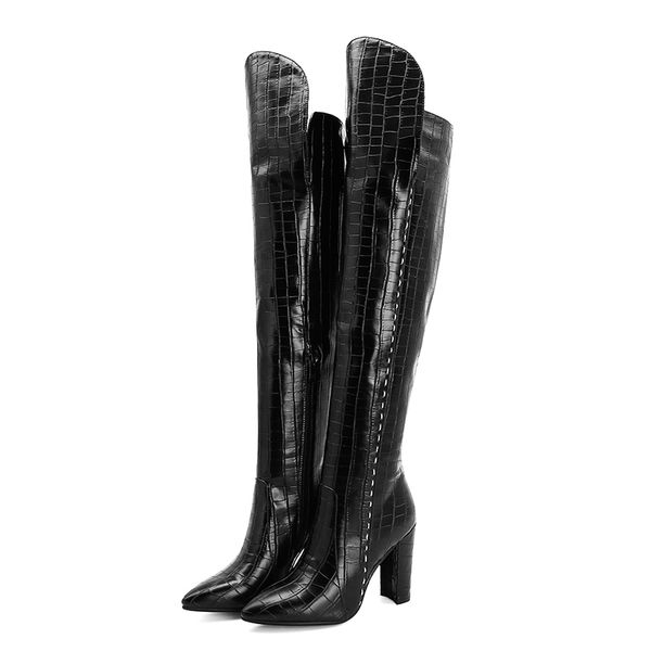 

lucyever 2020 autumn winter women over the knee boots thick high heels pointed toe shoes woman black white pu leather long boots