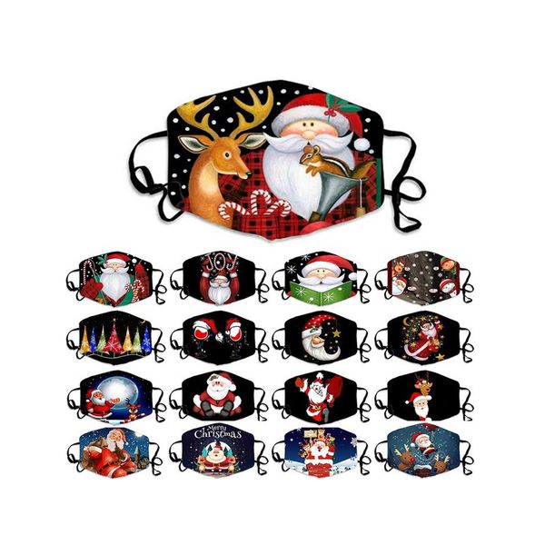 

17 стилей сант шаблон маска лицо для взрослых пыленепроницаемого противотуманного рм2,5 дышащих моющихся регулируемых рождественских масок