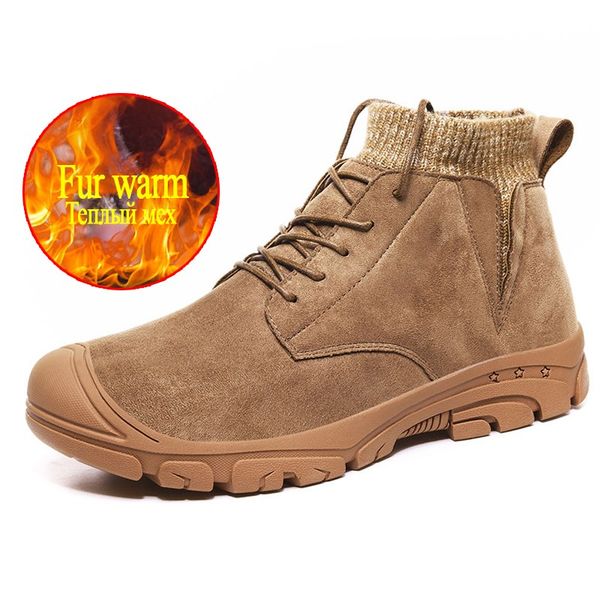 

2020 men's boots plush warm men's winter boots outdoor comfortable snow fashion suede shoes zapatos de hombre, Black