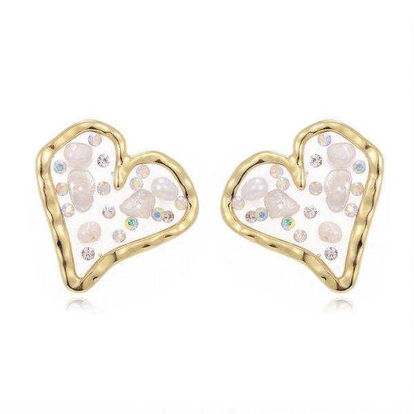 

female golden heart statement hanging earrings irregular big brinco modern jewelry girls lovely pearl earring, Silver