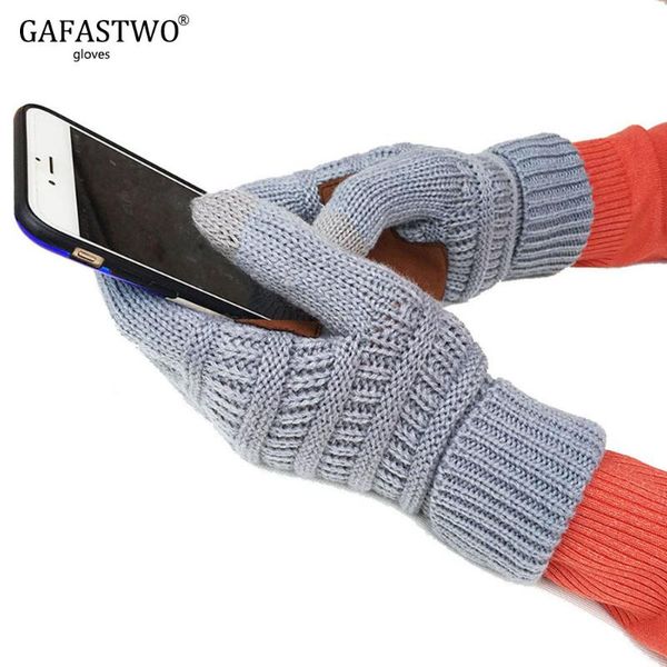 

europe and the united states new wool knit gloves ladies fashion touch screen warm gloves, Blue;gray