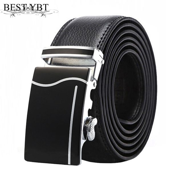 

ybt men imitation leather belt alloy automatic buckle belt business affairs casual high quality, Black;brown