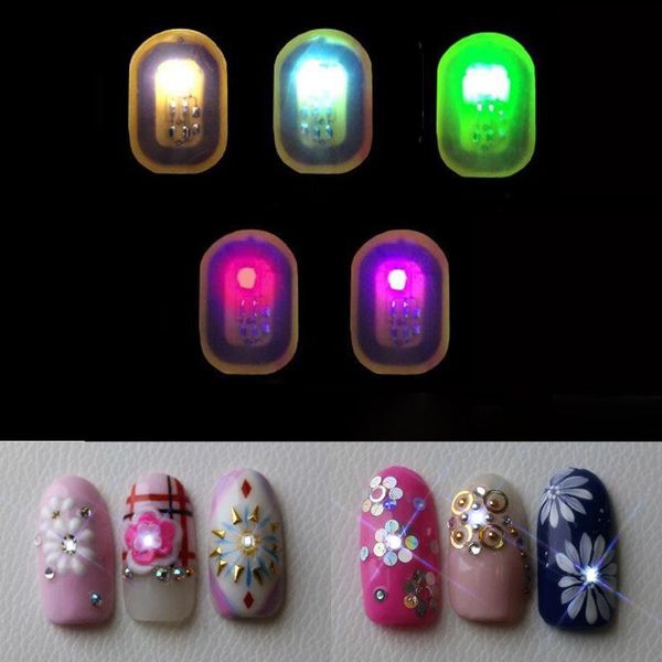 

fake nails women nfc nail art tips diy stickers phone led light flash party decor nail tips faux ongles uñas postizas, Red;gold