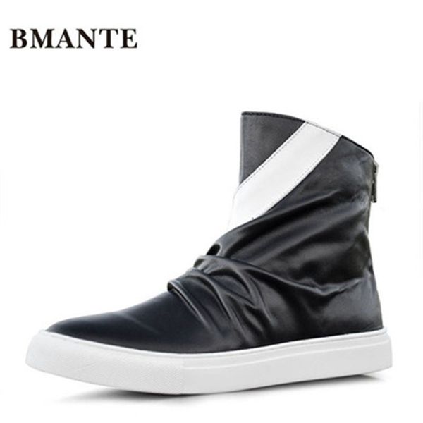 

solid flats spring black shoes genuine leathe male high ankle boots men owen shoes trainers lace-up zip sneaker