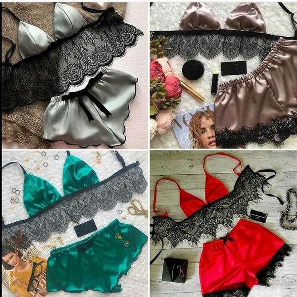 

sleepwear women fashion solid color sets womens lingerie lace pajamas woman two piece patchwork slim underwears, Black;white